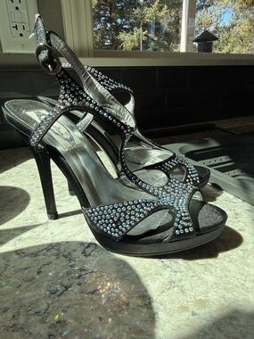 Italina Black Crystal-Embellished Stiletto Sandals